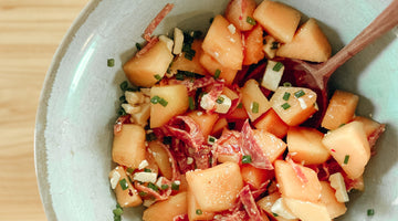 Sweet & savory cantaloupe salad with spicy finnochiona nitrate free salami 