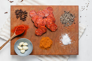 Southern Spanish style salami with smoked paprika, cayenne and clove. Humanely-raised pork without added hormones or antibiotics. Free of synthetic nitrates