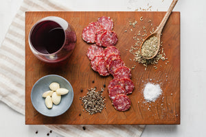 Italian inspired salami crafted with humanely-raised pork pinot noir, fennel, & garlic. Free of added hormones, antibiotics & synthetic nitrates.